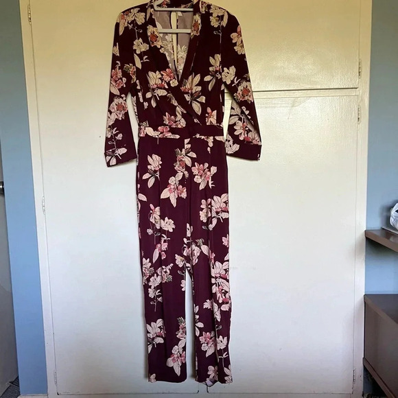 Zara Burgundy Floral Print Jumpsuit Size Small - Picture 2 of 13